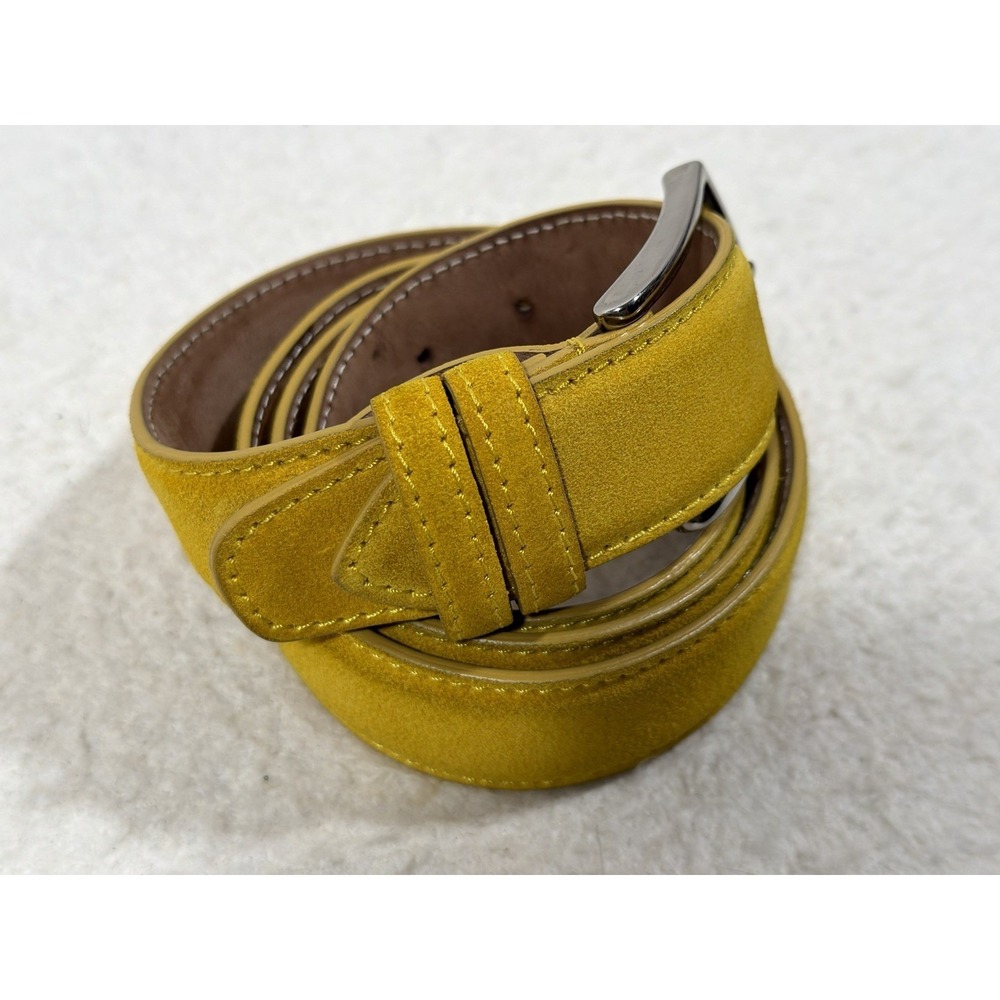 Machiavelli Yellow Suede Leather Belt Size 115 Silver Buckle Preppy Classic